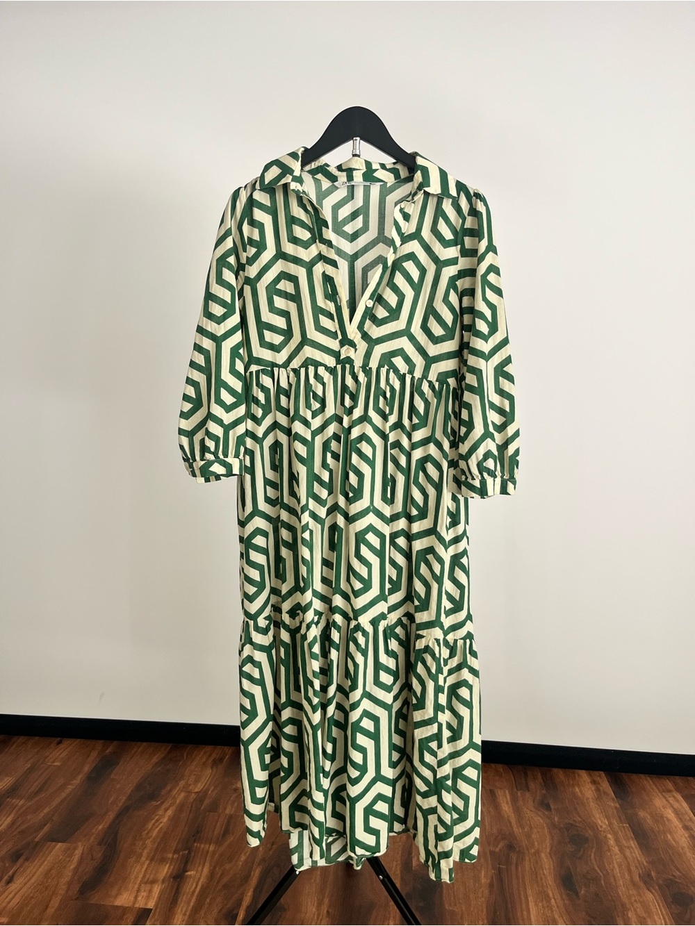 Green Geometric Midi Dress by Zara